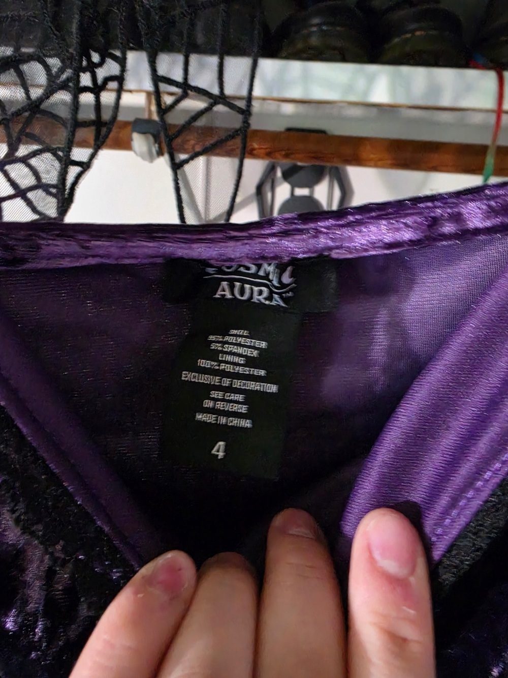 Aura Plus Size Crushed Velvet Chemise with Black Lace - Purple - Picture 5 of 5
